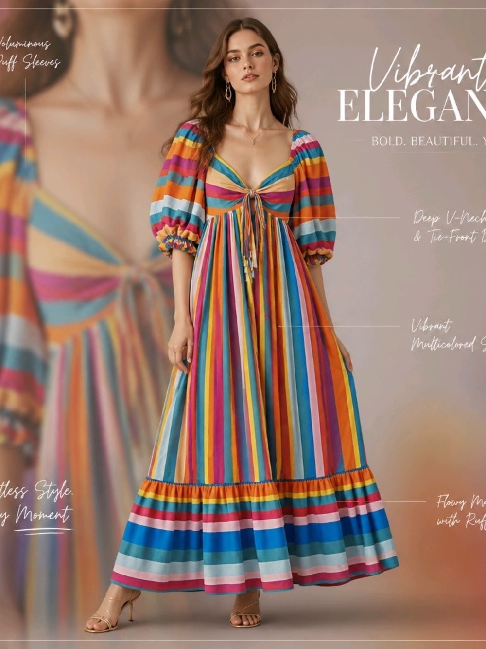 FARM Rio Multicolor Striped Solar Forest Maxi Dress